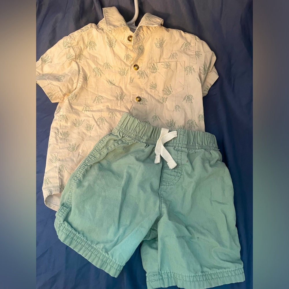 Carter’s short and button up shirt matching set.